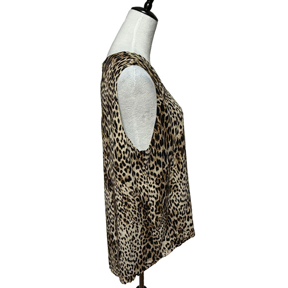Chicos Tank Top Womens Large 2 Sleeveless Black Tan Leopard Animal Print Hi Low - Picture 6 of 9